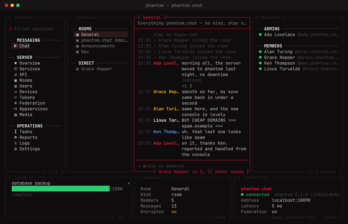 Chatting in a room from the phantom console